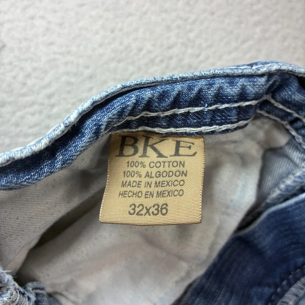 BKE Tyler Bootleg Jeans Men 32x36 Blue Fade Whiskered Distressed Western Bootcut - Picture 6 of 10